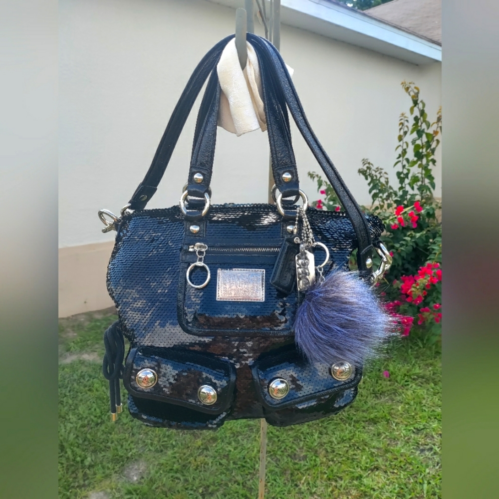 Coach Spotlight Black Sequins Tote #13821